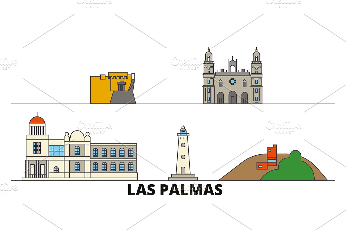 Spain, Las Palmas flat landmarks in Illustrations - product preview 8