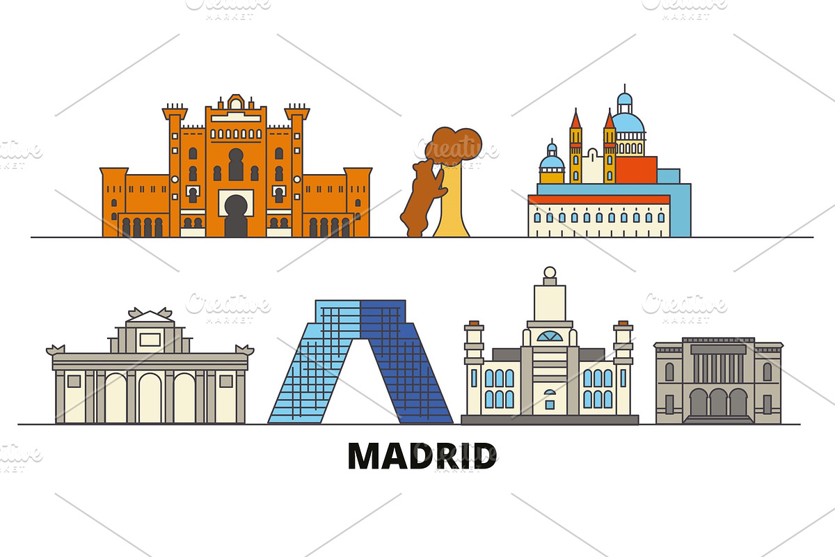 Spain, Madrid flat landmarks vector in Illustrations - product preview 8