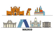 Spain, Madrid flat landmarks vector