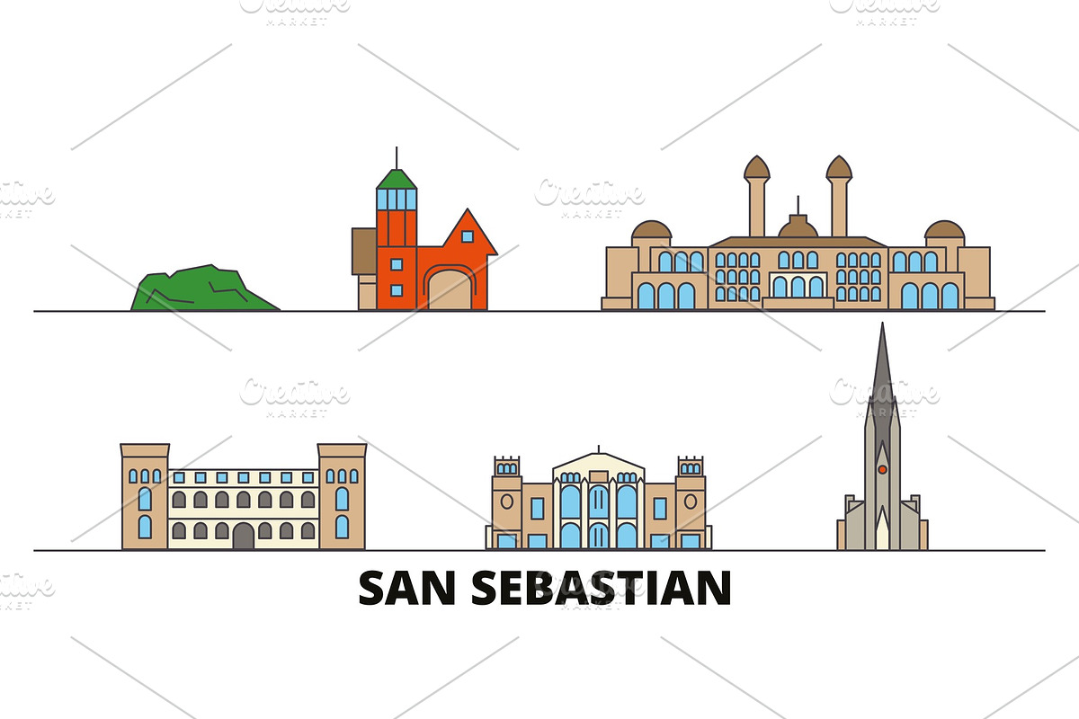 Spain, San Sebastian flat landmarks in Illustrations - product preview 8