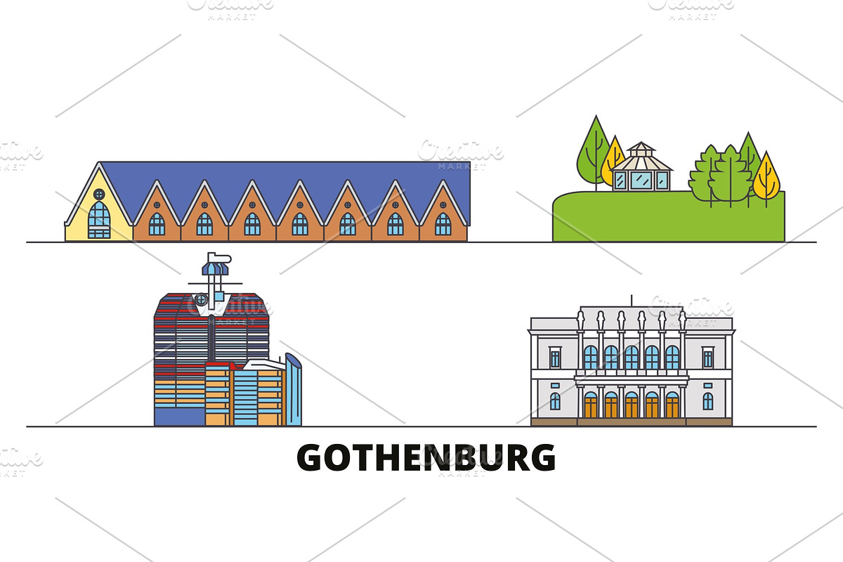 Sweden, Gothenburg flat landmarks in Illustrations - product preview 8