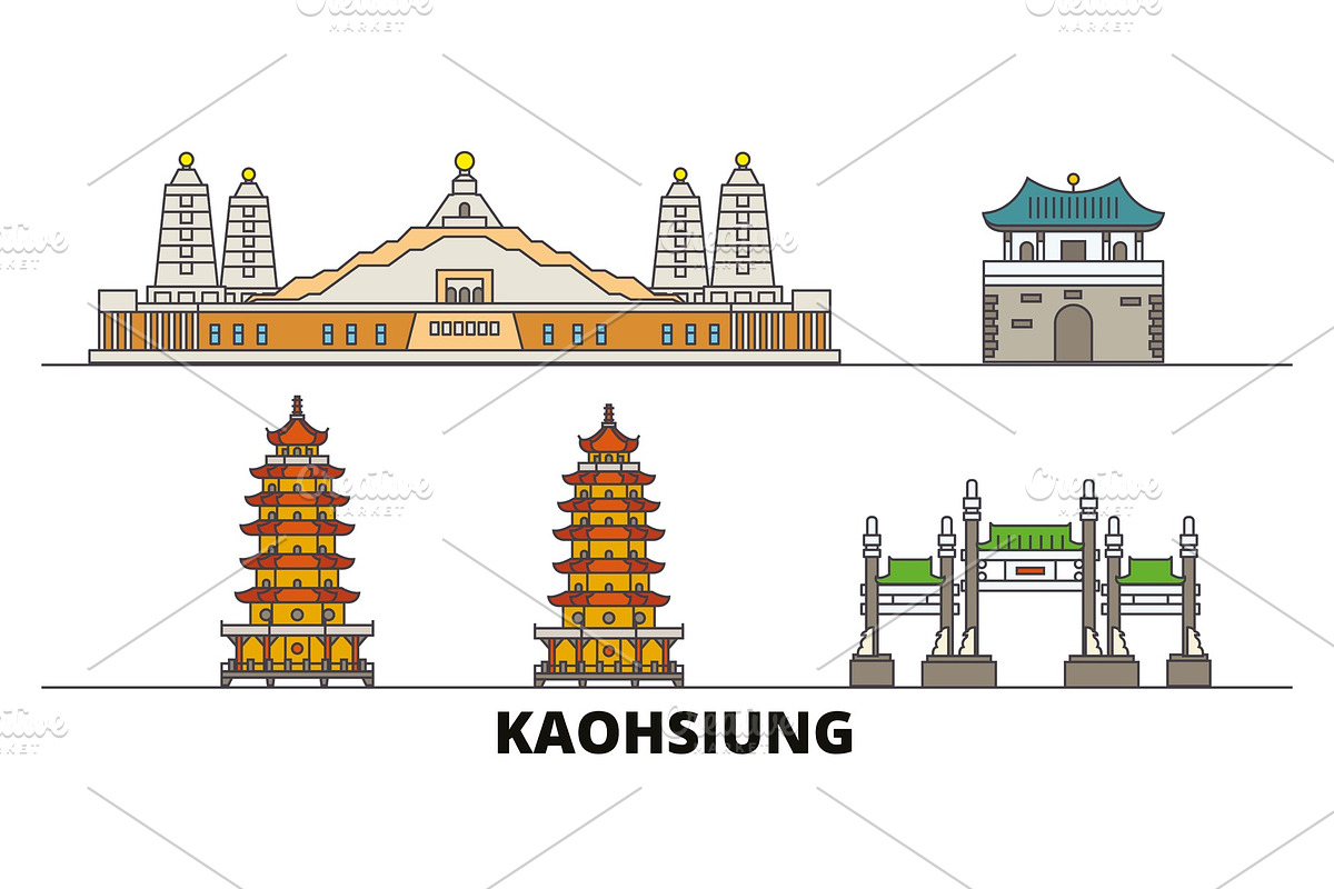 Taiwan, Kaohsiung flat landmarks in Illustrations - product preview 8
