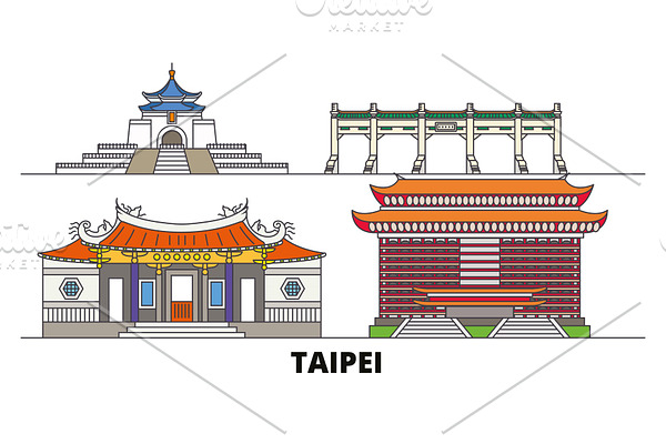 Taiwan, Taipei flat landmarks vector