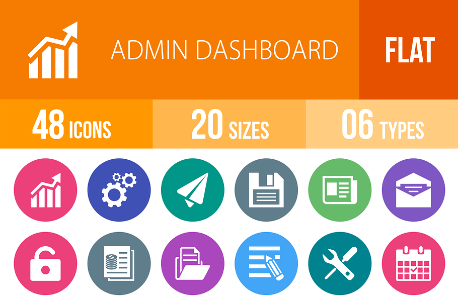 48 Admin Dashboard Flat Round Icons