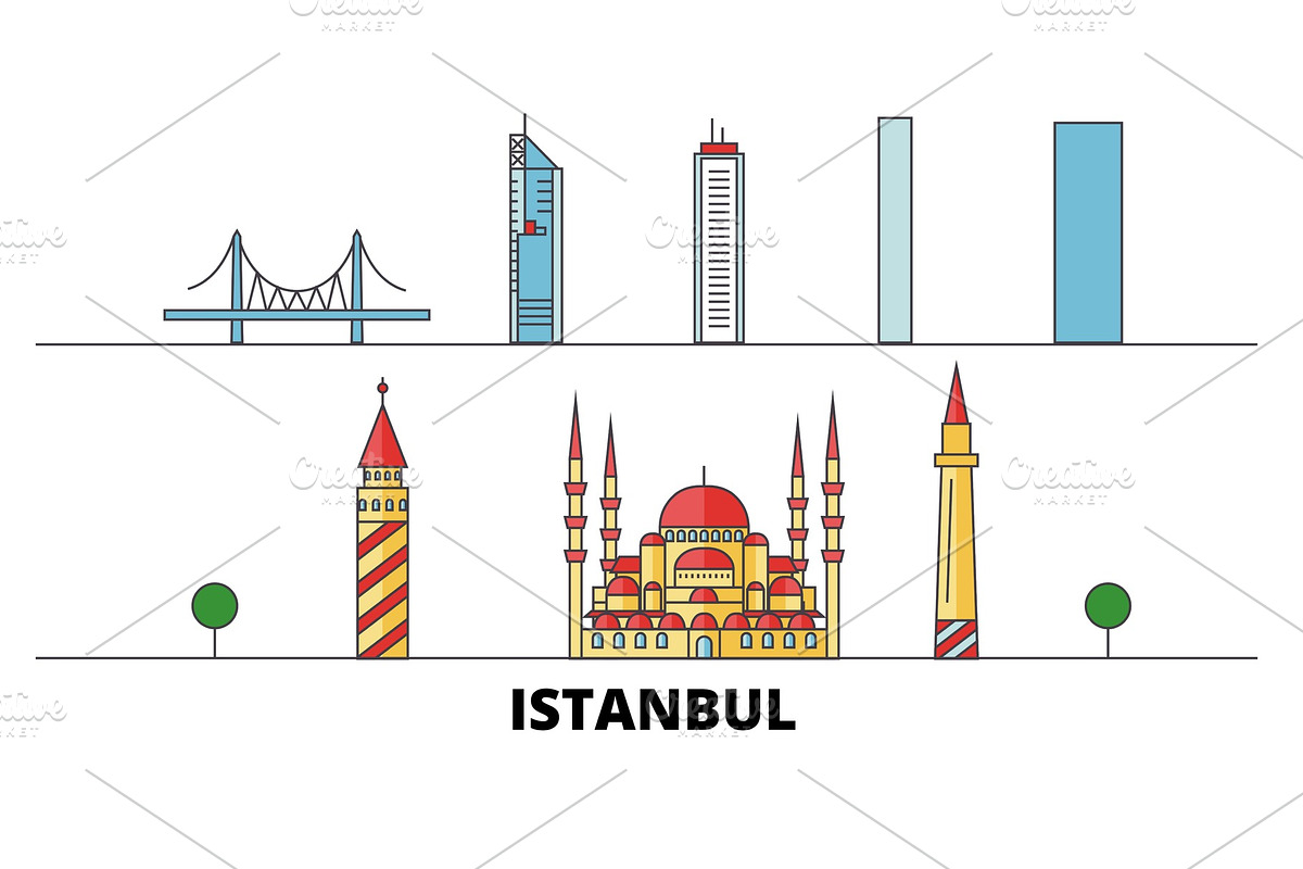 Turkey, Istanbul flat landmarks in Illustrations - product preview 8