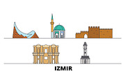 Turkey, Izmir flat landmarks vector