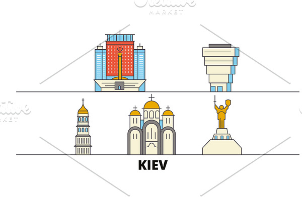 Ukraine, Kiev flat landmarks vector