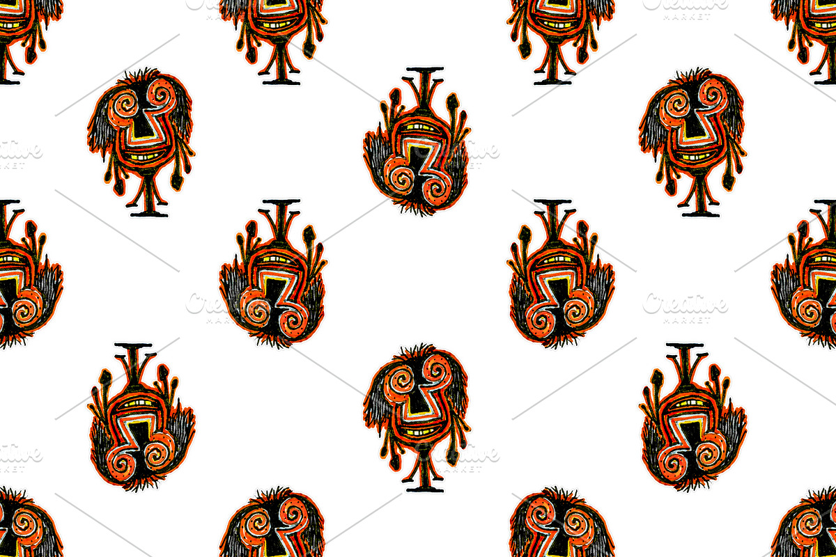 Tribal Cartoon Drawing Motif Seamles in Patterns - product preview 8