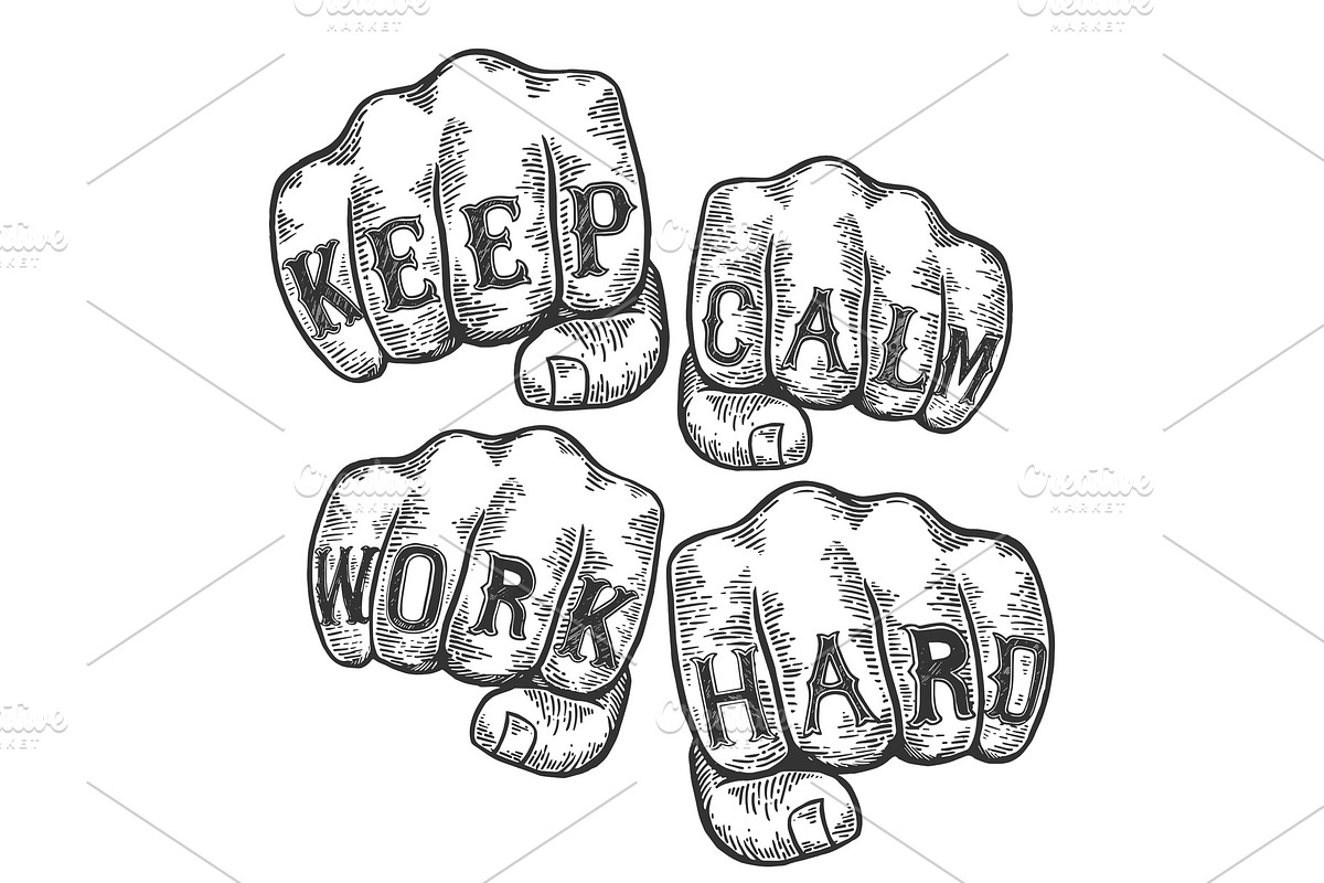 Keep calm work hard fist sketch in Illustrations - product preview 8