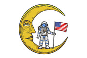 Spaceman USA flag on moon color