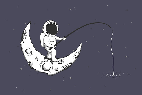 Baby astronaut fishing on the Moon