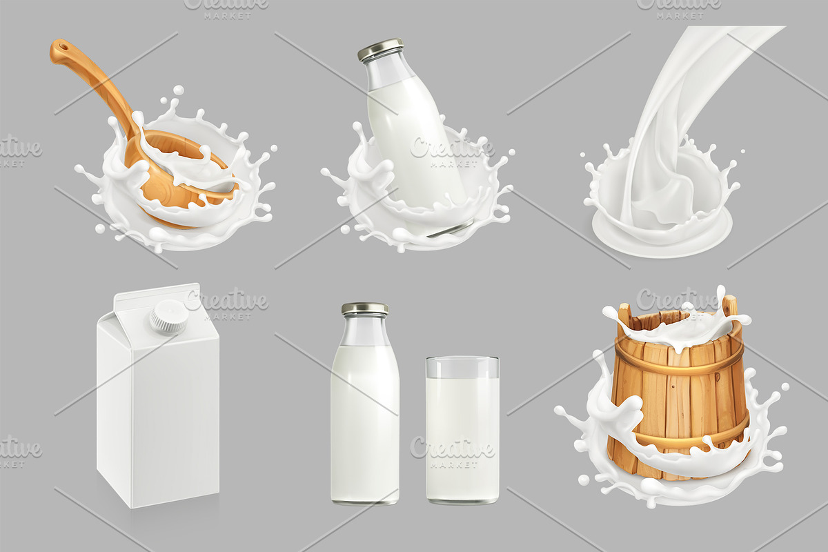 Milk and yogurt splashes vector sets in Illustrations - product preview 8