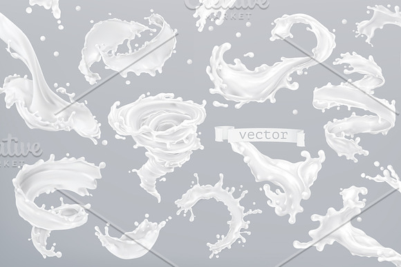 Milk and yogurt splashes vector sets in Illustrations - product preview 2