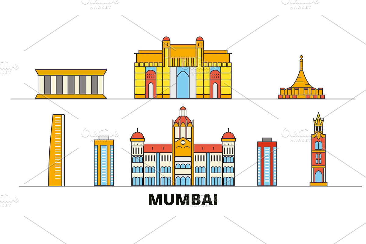 India, Mumbai flat landmarks vector in Illustrations - product preview 8