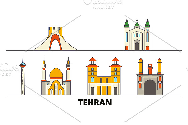 Iran, Tehran flat landmarks vector