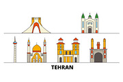 Iran, Tehran flat landmarks vector