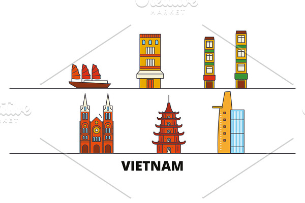 Vietnam flat landmarks vector