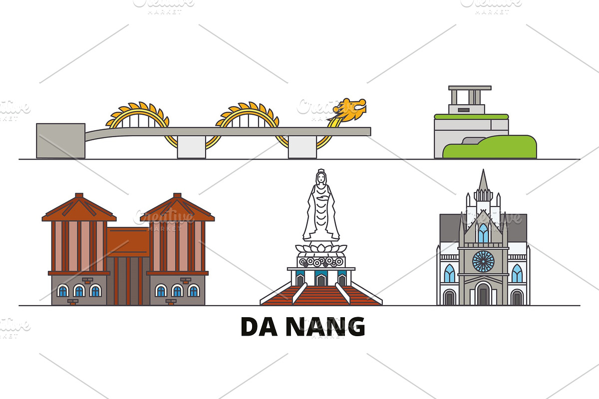 Vietnam, Da Nang flat landmarks in Illustrations - product preview 8