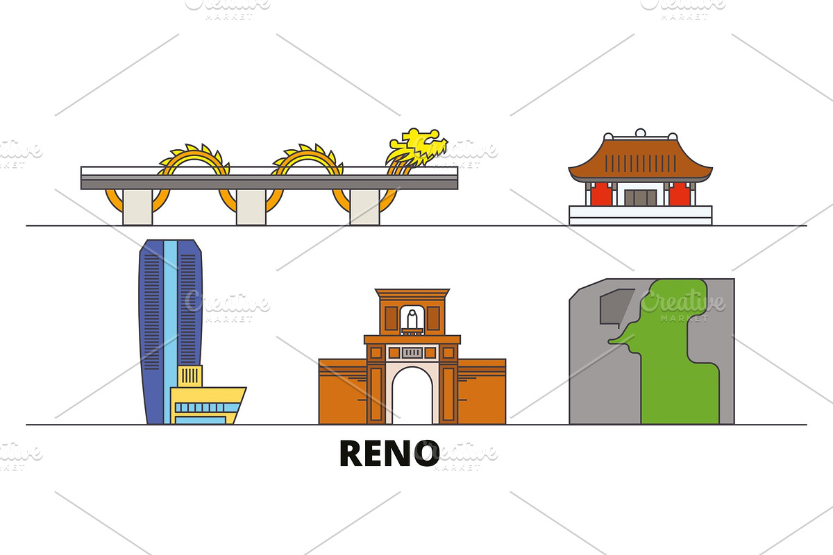 Vietnam, Reno, Danang flat landmarks in Illustrations - product preview 8