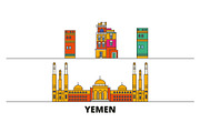 Yemen, Sanaa flat landmarks vector