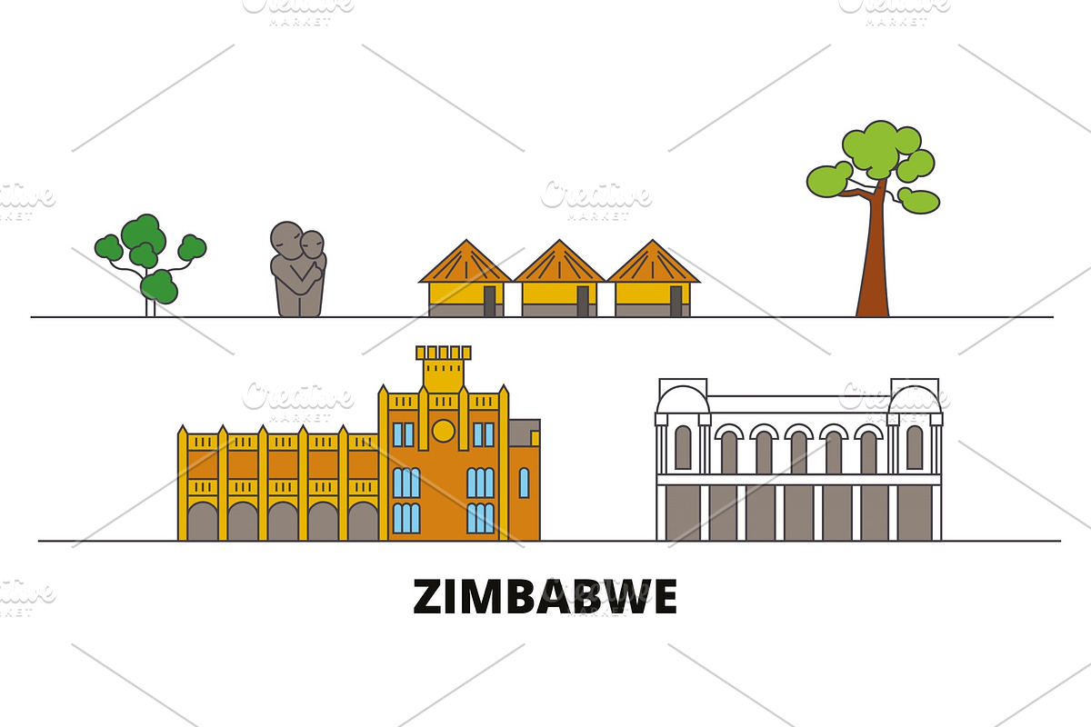 Zimbabwe flat landmarks vector in Illustrations - product preview 8
