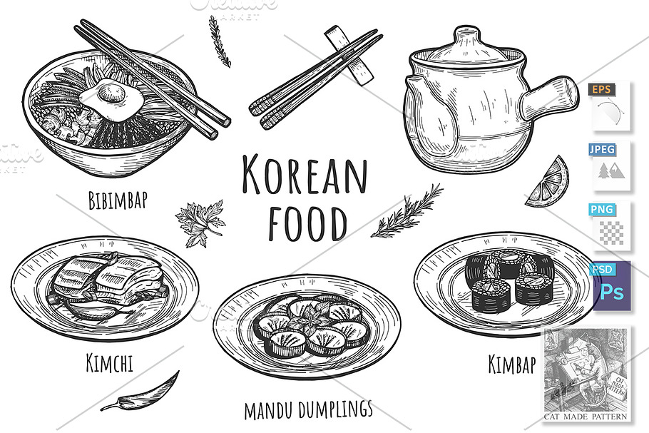 Korean food set in Illustrations - product preview 8
