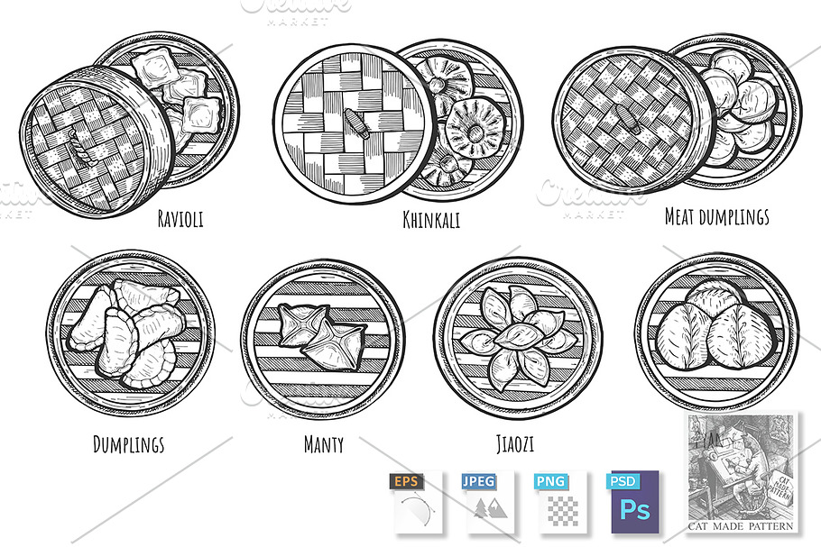 Asian dim sum steamed pierogi dishes in Illustrations - product preview 8