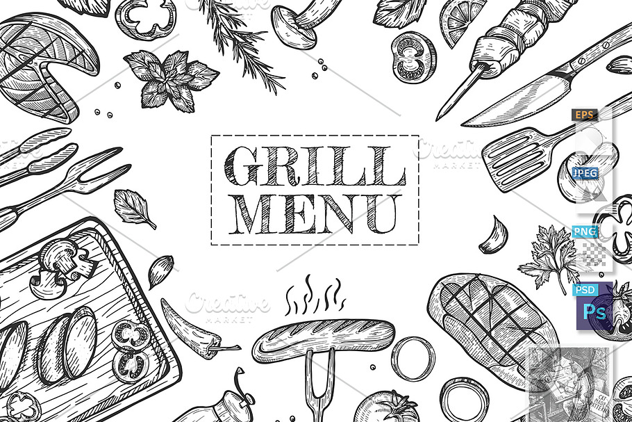 Grill menu set in Illustrations - product preview 8