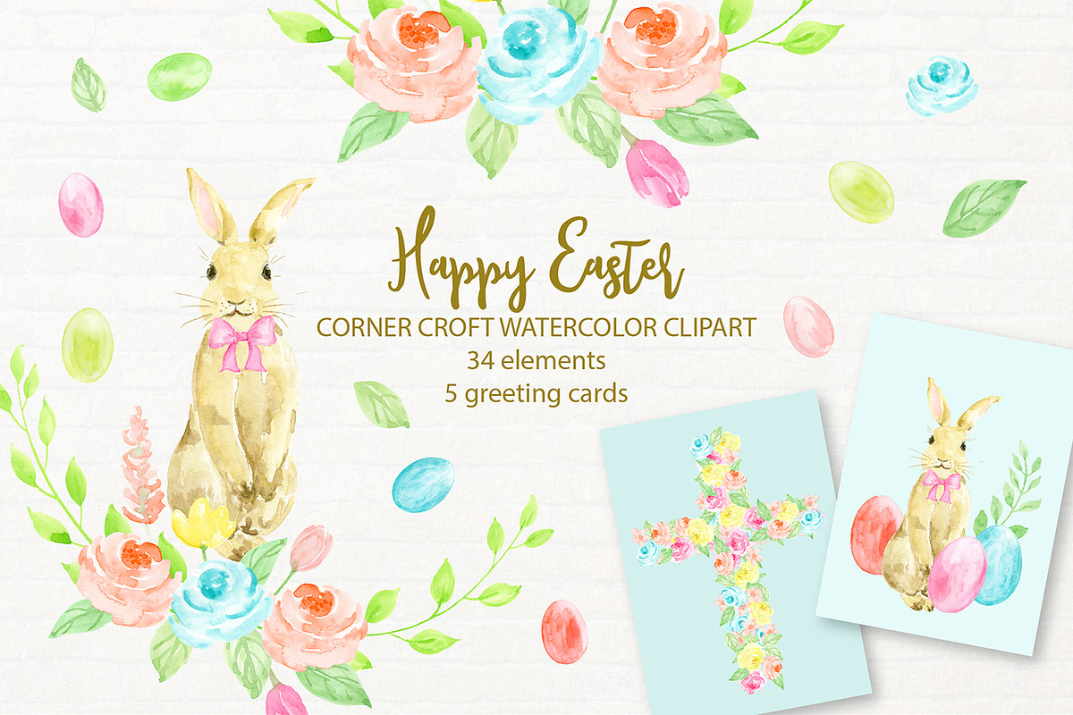 Watercolor Illustration Happy Easter in Illustrations - product preview 8