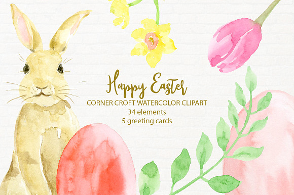 Watercolor Illustration Happy Easter in Illustrations - product preview 3