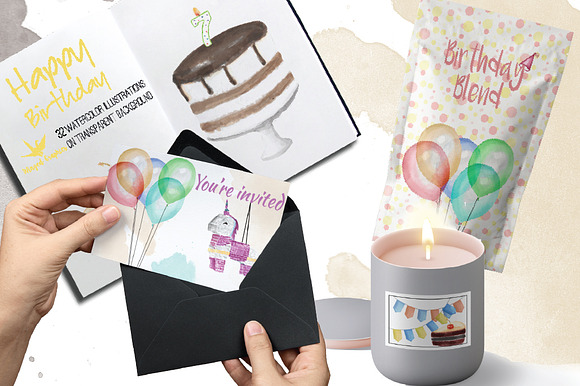 Birthday 32 watercolor illustrations in Illustrations - product preview 2