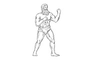 Bearded Boxer Fighting Stance Drawin