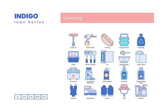 90 Camping Icons | Indigo Series in Beach Icons - product preview 1