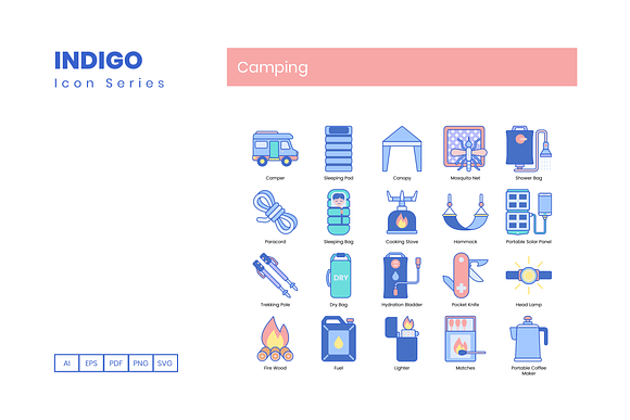 90 Camping Icons | Indigo Series in Beach Icons - product preview 2