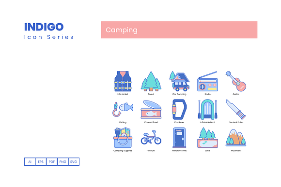 90 Camping Icons | Indigo Series in Beach Icons - product preview 3