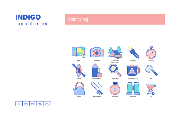90 Camping Icons | Indigo Series in Beach Icons - product preview 4