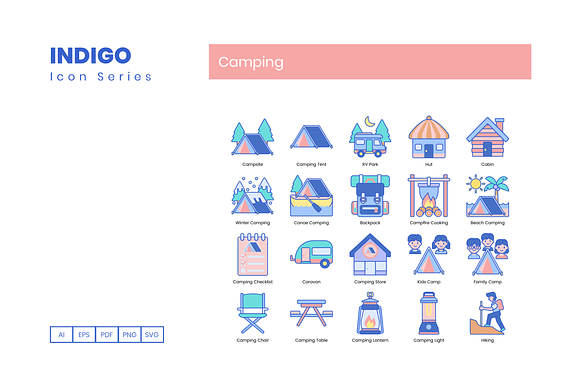90 Camping Icons | Indigo Series in Beach Icons - product preview 5