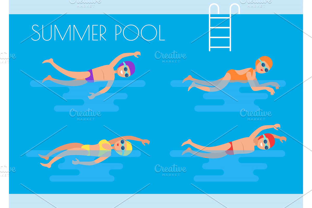 Summer Pool Swimmers Poster Vector in Illustrations - product preview 8