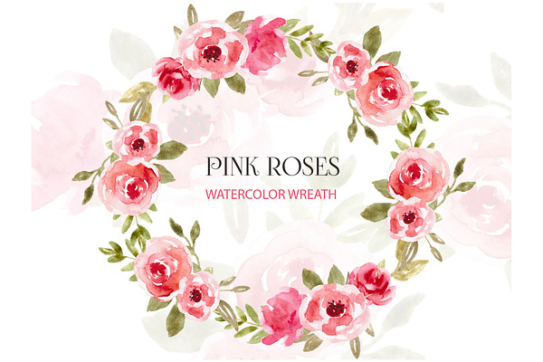 Watercolor wreath Clipart Pink Roses