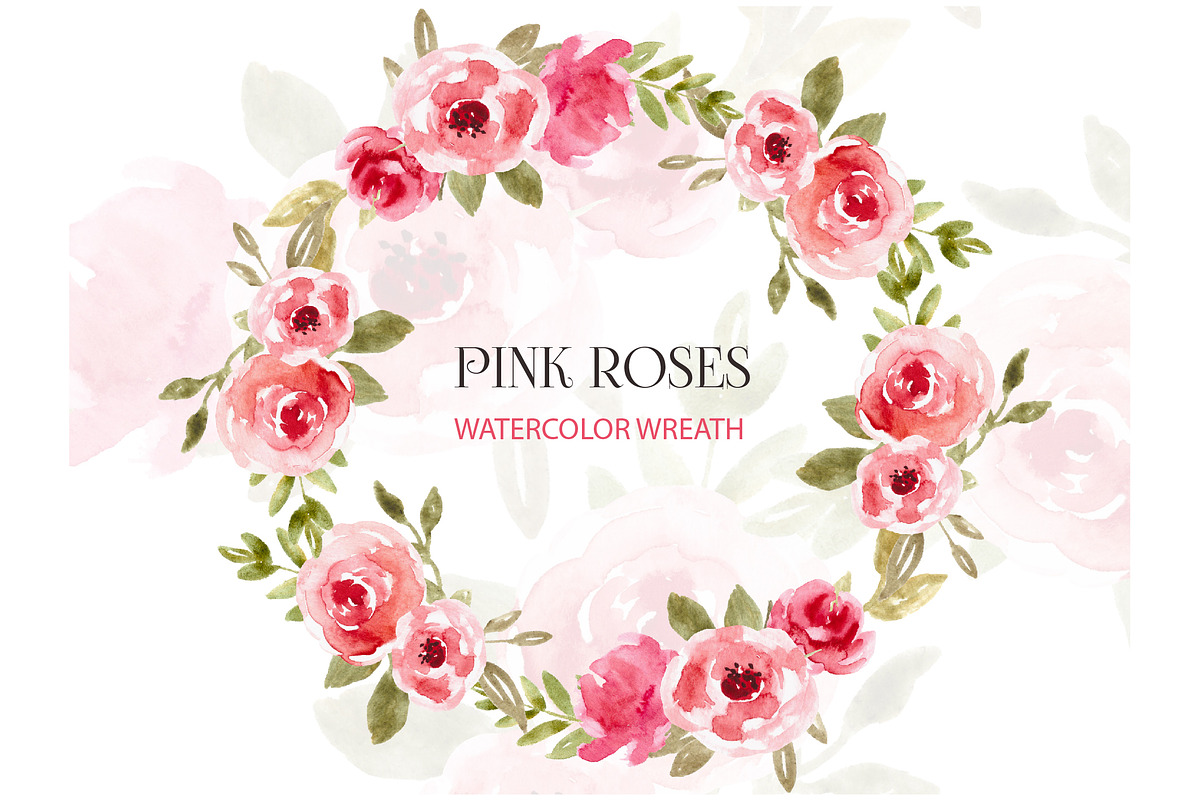 Watercolor wreath Clipart Pink Roses in Illustrations - product preview 8