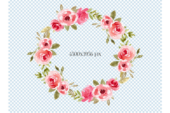 Watercolor wreath Clipart Pink Roses in Illustrations - product preview 1