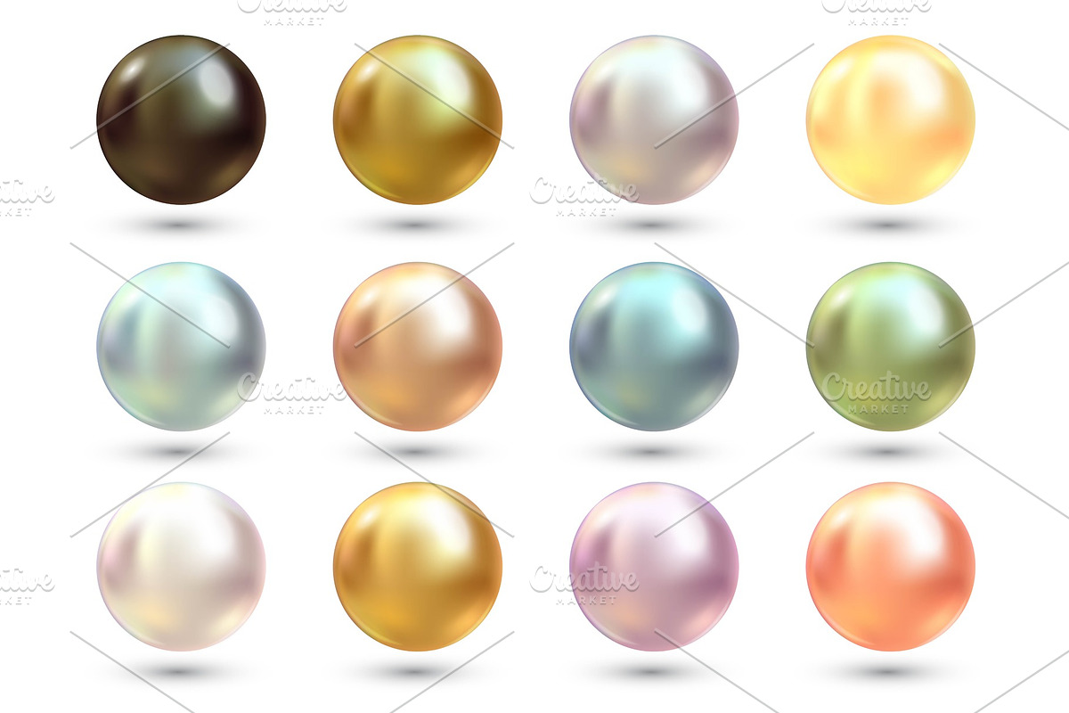Realistic varicoloured pearls vector in Objects - product preview 8