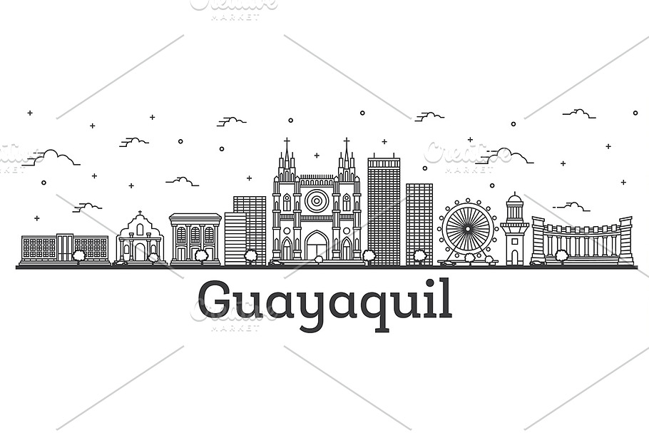 Outline Guayaquil Ecuador City in Illustrations - product preview 8