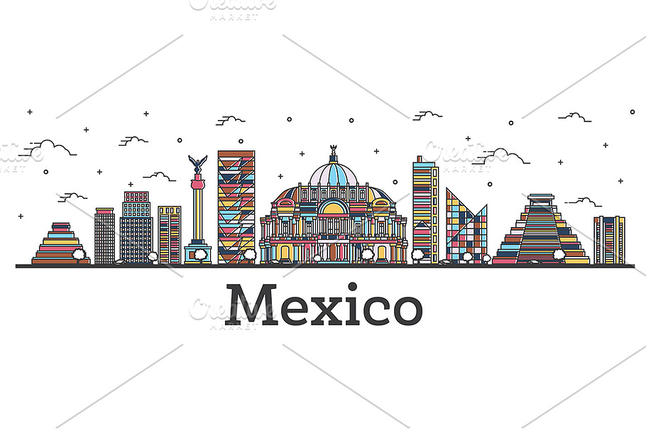 Outline Mexico City Skyline in Illustrations - product preview 8