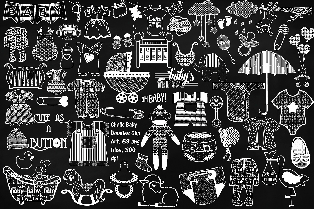 Chalk Baby Doodles ClipArt in Illustrations - product preview 8