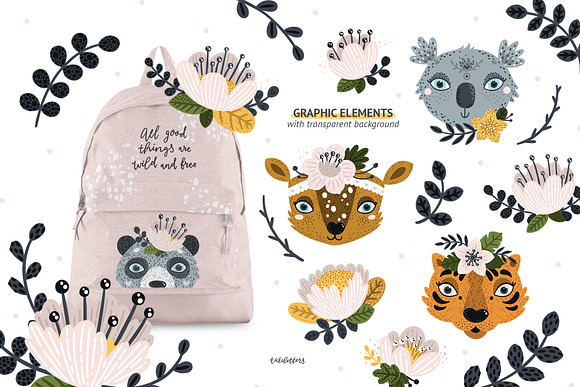 Wild Animals and Flowers in Illustrations - product preview 1