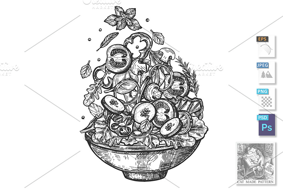 Salad ingredients in dish in Illustrations - product preview 8