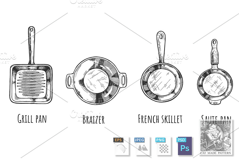 Frying pan different types in Illustrations - product preview 8