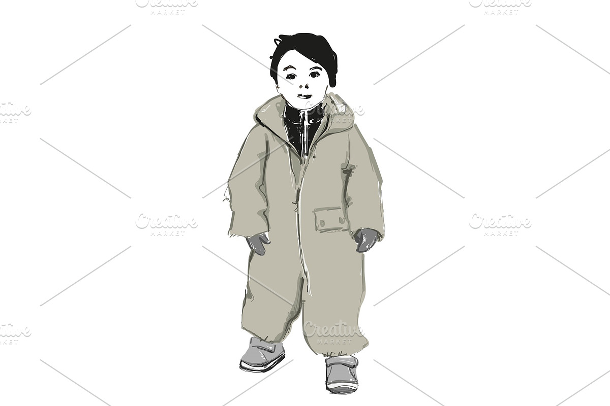 Baby in grey romper. Fashion child in Illustrations - product preview 8