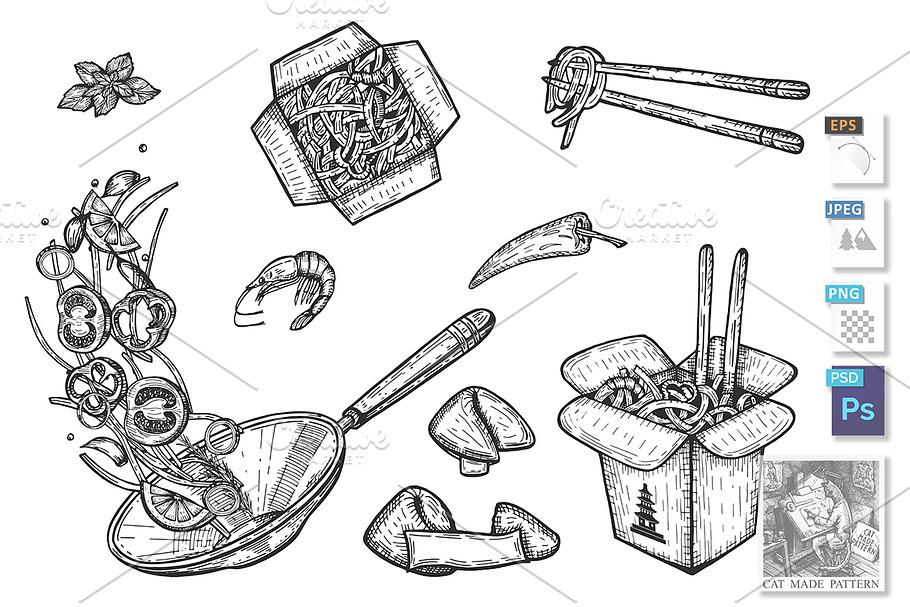 Asian wok food set in Illustrations - product preview 8